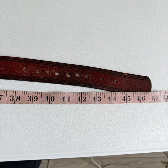 Vintage Koi Fish Engraved Leather Belt Men's 46.5" Red Gold-Tone Buckle Asian - Picture 10 of 10